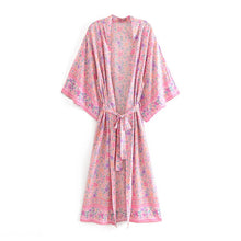 Load image into Gallery viewer, Boho Kimono,Boehmian Robe,Pink Floral Print
