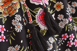 Black Floral Print，Bohemian Skirt，Boho Maxi Skirt