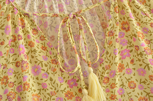 Yellow Floral Print ,Loose Blouses  ,Boho Shirts