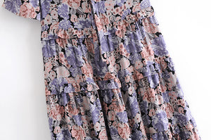 Floral print  ruffles, midi dress, Boho dress