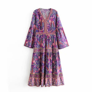 Purple Floral Print,Bohemian Maxi Dress,Boho Dress