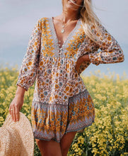 Load image into Gallery viewer, Floral print v-neck,Boho sundress,Boho mini dress
