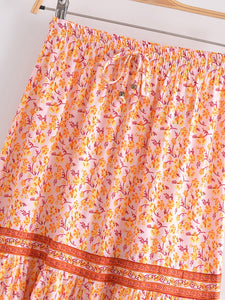 Pink Floral Print,Bohemian Long Skirt,Boho Maxi Skirt