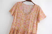 Load image into Gallery viewer, Floral print, deep V-neck, mini dress, Boho happie dresses
