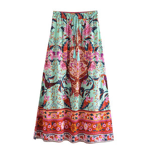 Peacock Floral Print,Bohemian Maxi Skirts,Boho Skirts