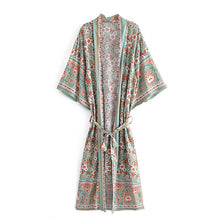 Load image into Gallery viewer, Green Floral Print , Bohemian  Blouses,Boho Kimono
