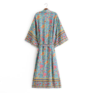 Green Floral Print,Bohemian Kimono,Boho Robe