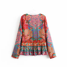 Load image into Gallery viewer, Boho Blouse, Vintage Blouse,Red Peacock
