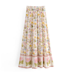 Floral Peacock Printed, Boho Maxi Skirt, Vintage Skirt