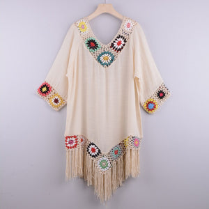 Solid hollow,Bohemian mini dress,Boho sundress