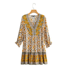 Load image into Gallery viewer, Floral print v-neck,Boho sundress,Boho mini dress
