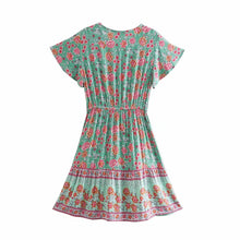 Load image into Gallery viewer, Floral Print V-neck,Boho Sundress,Boho Mini Dress
