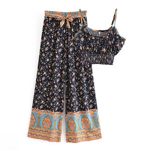 Floral Print,Long Pants and Tops ,Boho Sets