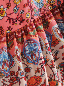 Floral print,deep V-neck,mini dress ,Boho dresses