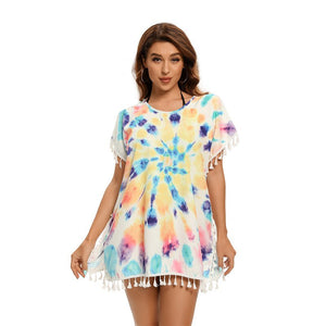 Rainbow Hollow Out ,Bohemian Mini Dress, Boho Sundress