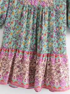 Floral print,deep V-neck,mini dress ,Boho dresses