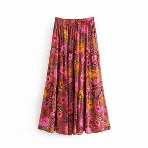 Boho Skirt, Maxi Skirt, Red Wild Flower