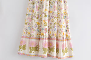 Floral Peacock Printed, Boho Maxi Skirt, Vintage Skirt