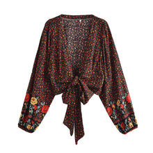 Load image into Gallery viewer, Black Floral Print,bohemian Blouses,boho Shirt
