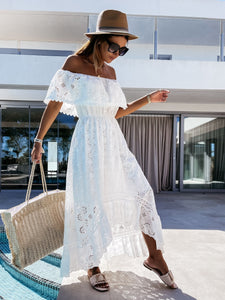 White Lace Hollow Out ,Boho Maxi Dress,Bohemian Sundress