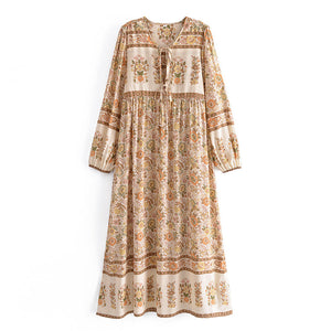 Kahaki Floral Print,Bohemian Maxi Dress,Boho Dress