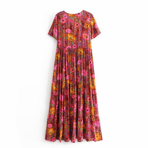 Red Floral Print,Bohemian Maxi Sundress,Boho Dress