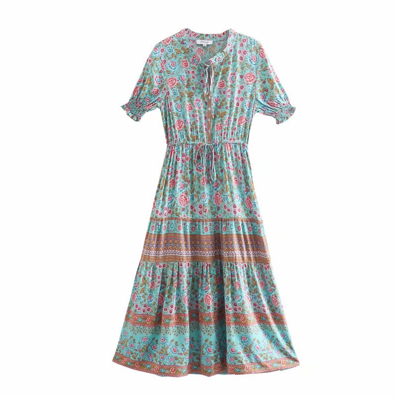 Ruffles Floral,Bohemian Midi Dress ,Boho Dress