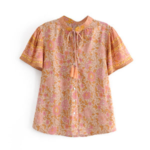 Floral Print,Boho Blouses, Vintage Beach Shirts