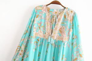 Floral Print,Bohemian Midi  Sundress,Boho Dress
