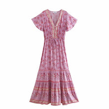 Load image into Gallery viewer, Bohemian  maxi dresses, V neck botton rayon, Boho Sundress
