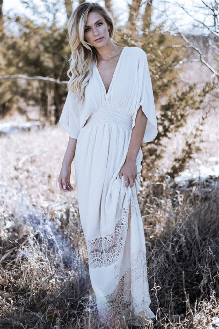 chinese dress ladies Elegant Lace Maxi Dress - Hollow Out & Ruched Design main image 1