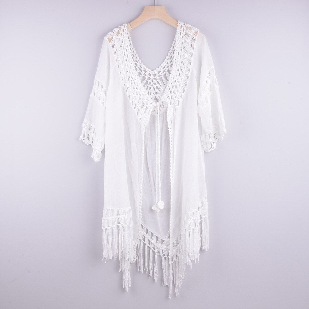 Solid Hollow,Bohemian Mini Dress,Boho Kimono
