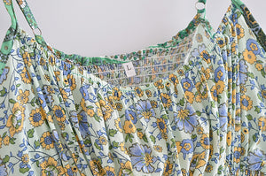 Boho Sets,Long Pants and Tops,Green Floral Print
