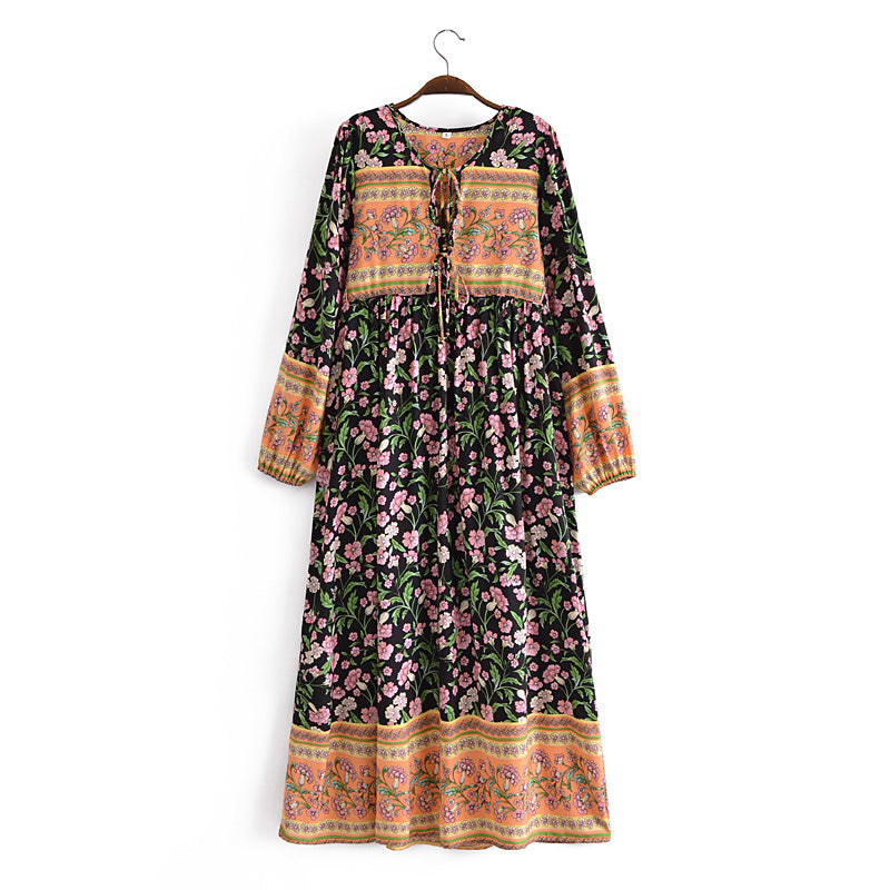 Black Floral Print ,Bohemian Maxi Dress ,Boho Dress