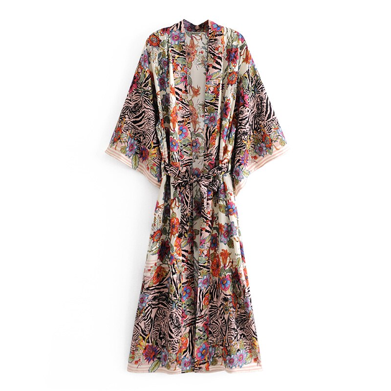 Multi Floral print ,Boho Kimono robe,Bikini Cover-ups