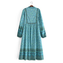 Load image into Gallery viewer, Green floral print,Bohemian dresses ,Boho midi vestidos
