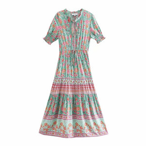 Ruffles Floral,Bohemian Midi Dress ,Boho Dress
