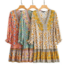 Load image into Gallery viewer, Floral print v-neck,Boho sundress,Boho mini dress
