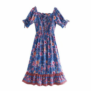 Boho Dress,Off Shoulder Sundress,Beach Midi Dress