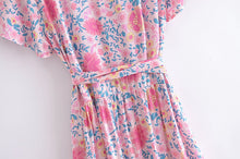 Load image into Gallery viewer, Pink floral print ,Boho dress, Bohemian Wrap Dress
