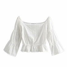 Load image into Gallery viewer, Boho Blouse, White Shirt,white Off-shoulder Tops
