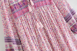 Pink Floral Print,Bohemian Dress, Boho Dress