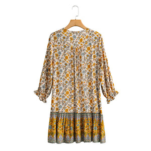 Floral print v-neck,Boho sundress,Boho mini dress