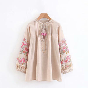 Boho Blouse, Vintage Blouse,Embroidery Linen cotton