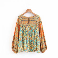 Load image into Gallery viewer, Boho Blouse, Vintage Blouse,Yellow Floral Print
