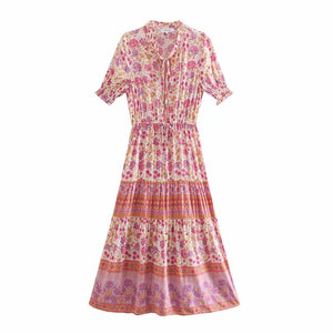 Ruffles Floral,Bohemian Midi Dress ,Boho Dress