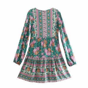 Floral print , Bohemian mini dress, Boho sundress