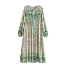 Load image into Gallery viewer, Elephant Green Floral ，Bohemian Maxi Dress，Boho Dress
