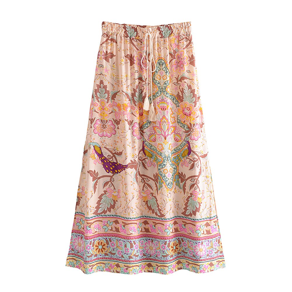Peacock Floral Print,Bohemian Maxi Skirts,Boho Skirts