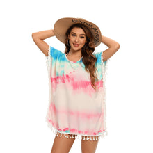 Load image into Gallery viewer, Rainbow Hollow Out ,Bohemian Mini Dress, Boho Sundress
